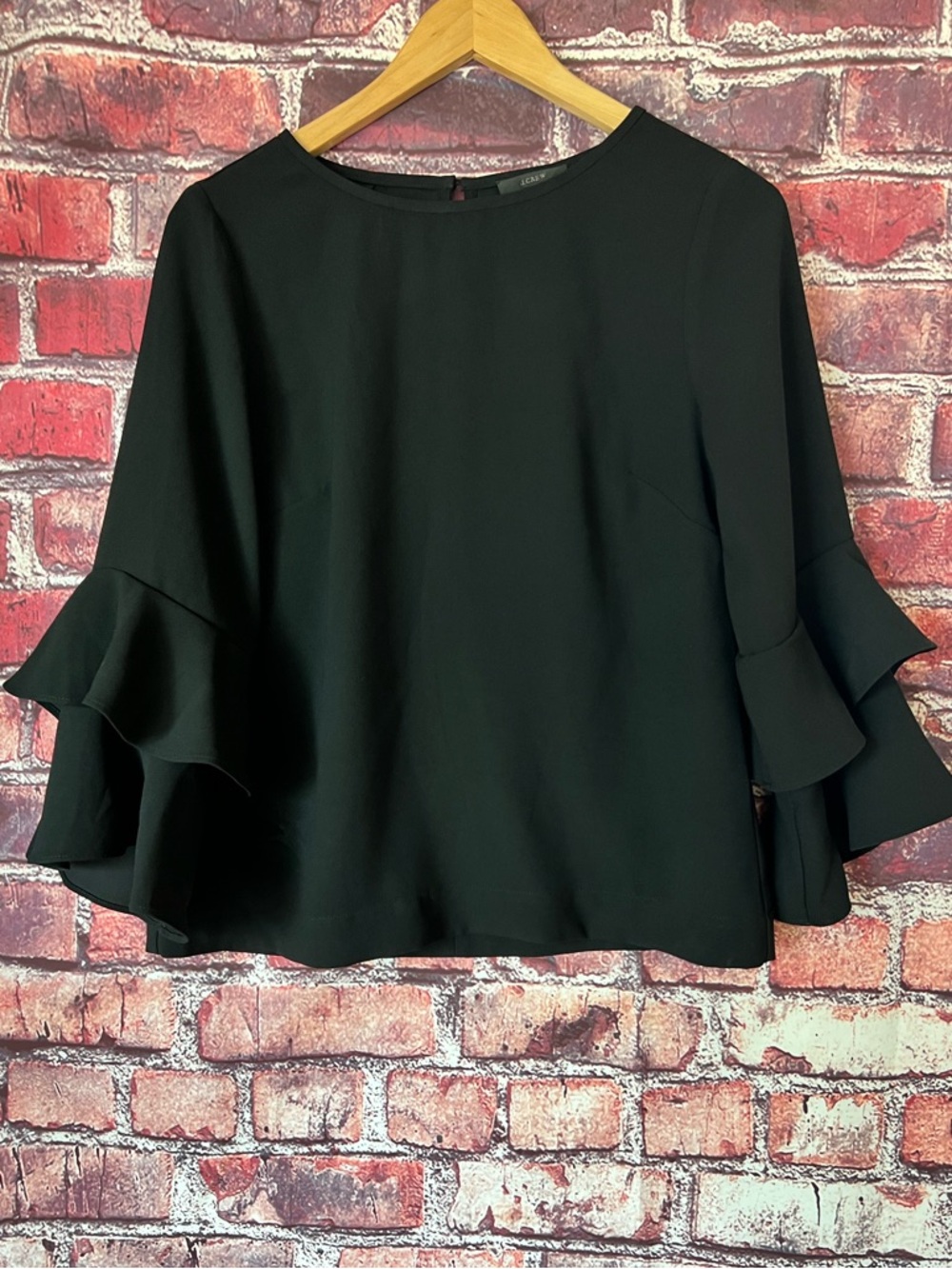 J. Crew Black Ruffle-Sleeve Blouse